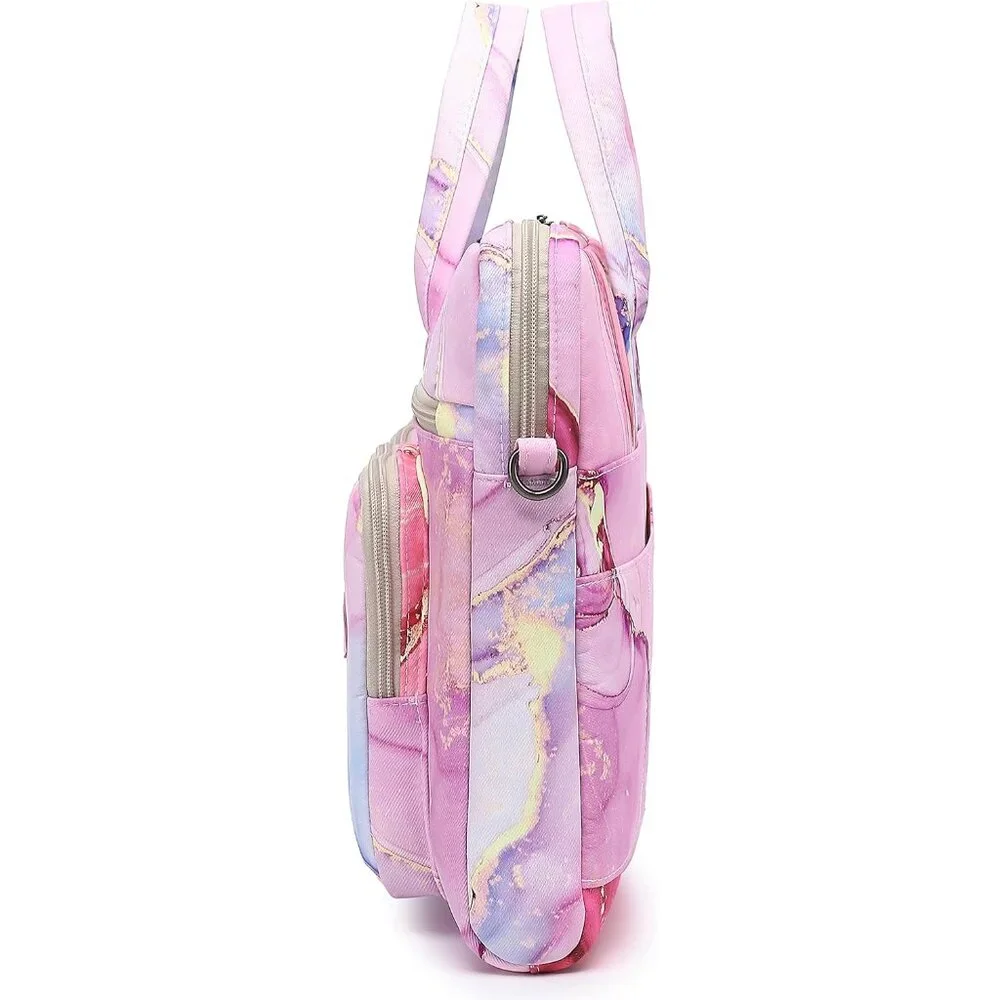Pink Marble Laptop Tote Bag with Multiple Pockets